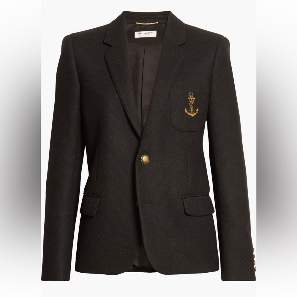 SAINT LAURENT Embroidered YSL Anchor Wool Blazer